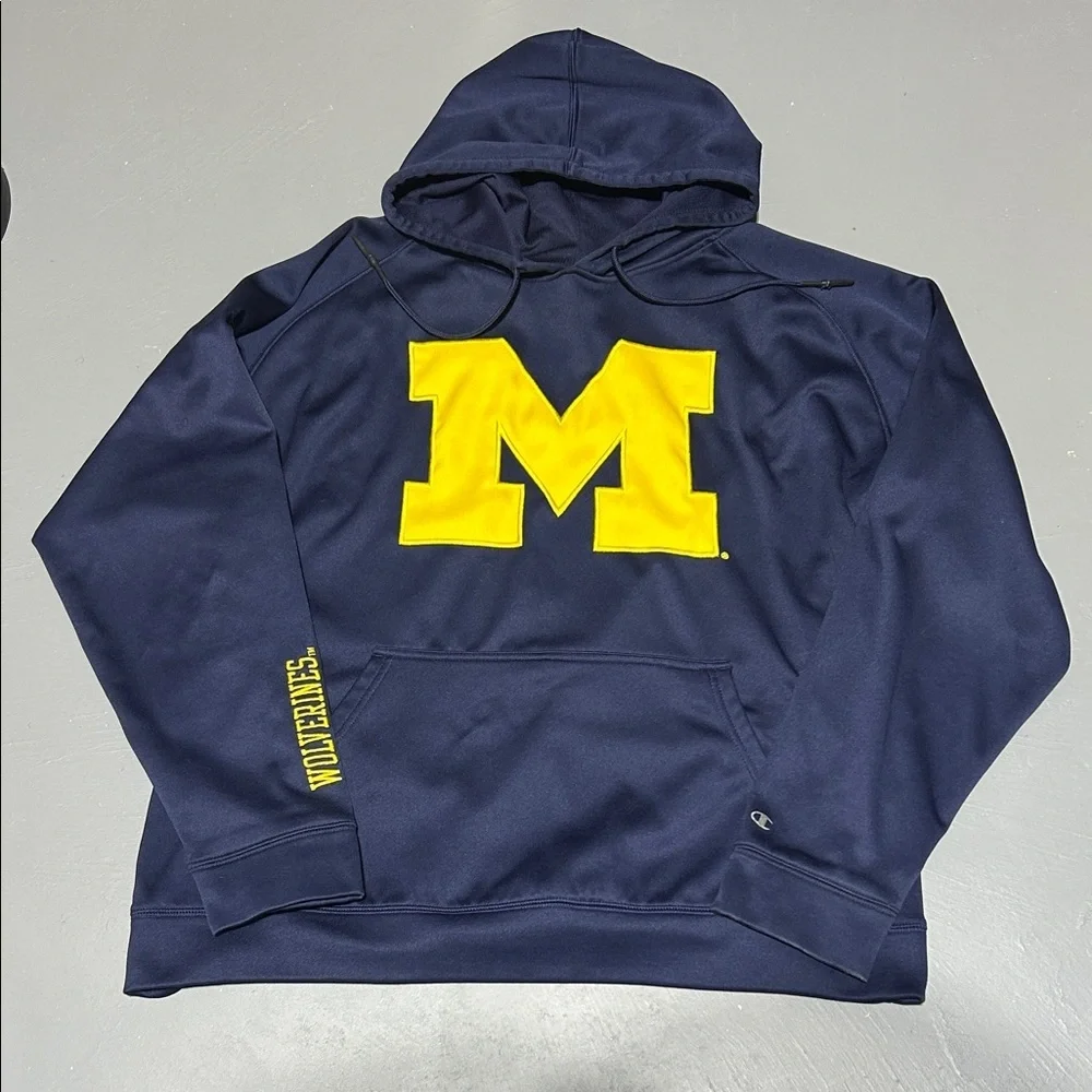 Champion University of Michigan Navy and Maize Embroidered Hoodie (Men XL)